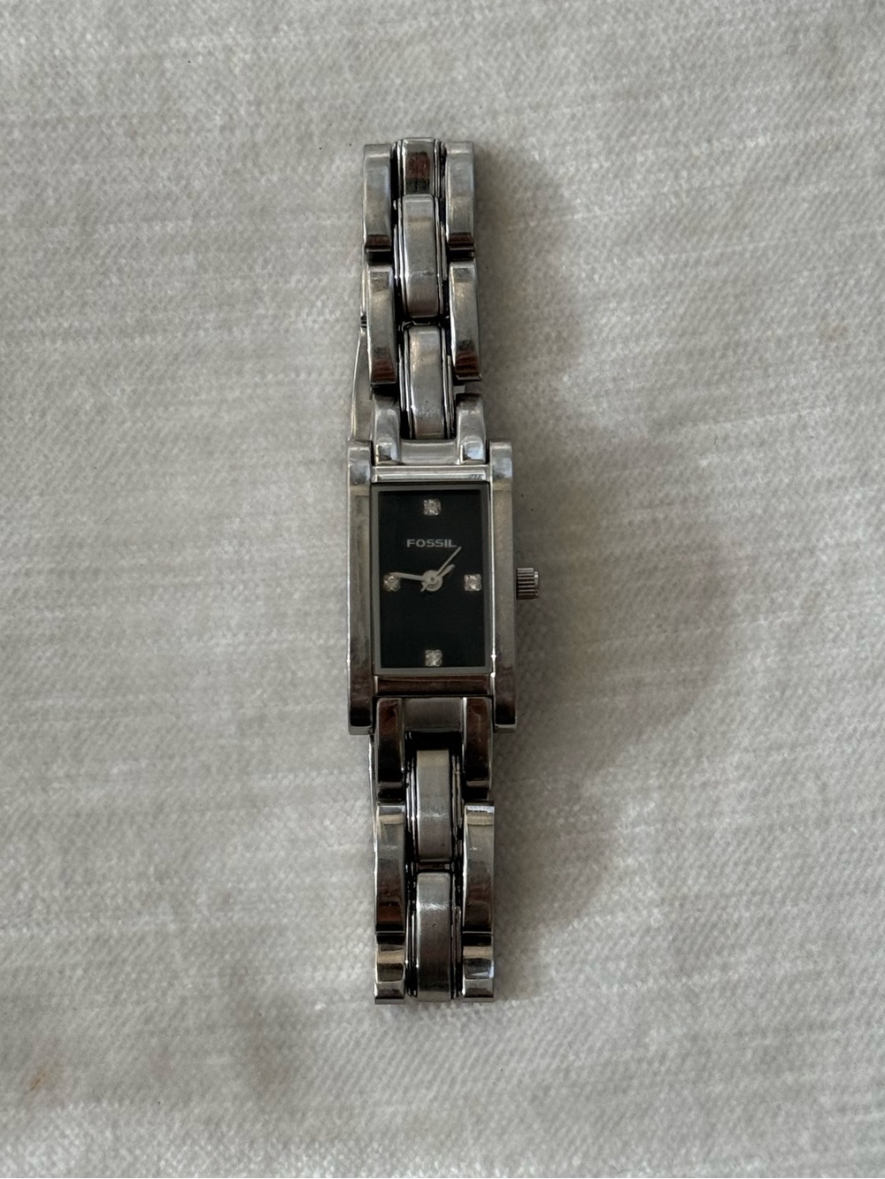 Fossil Silver Stainless Steel Bracelet Watch with Black Dial